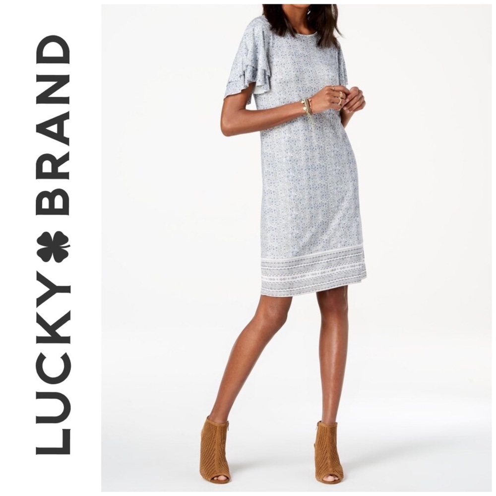 LUCKY BRAND Blue Ruffled Printed Summer Dress